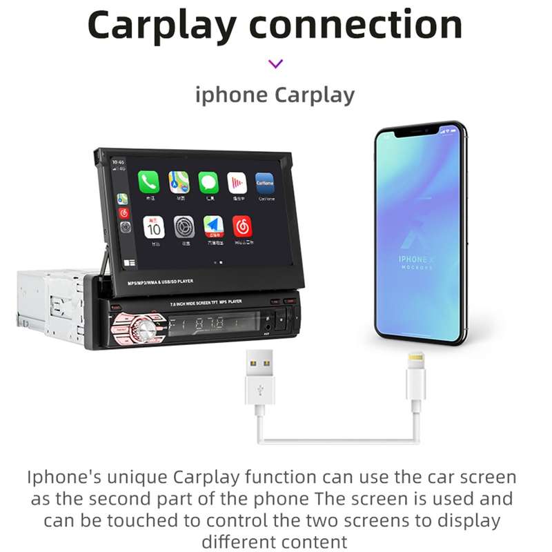 9601C HD 7 inch Universal Car Manually Retractable Screen MP5 Player with Carplay, Support FM & Blue