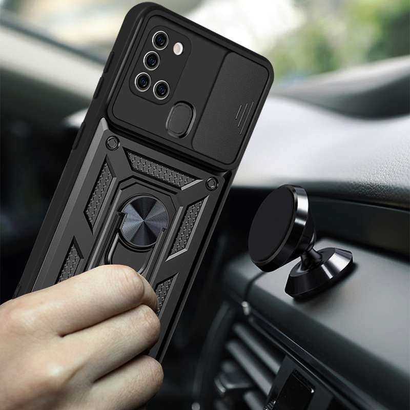 For Samsung Galaxy A21s Sliding Camera Cover Design TPU+PC Protective Case(Black)