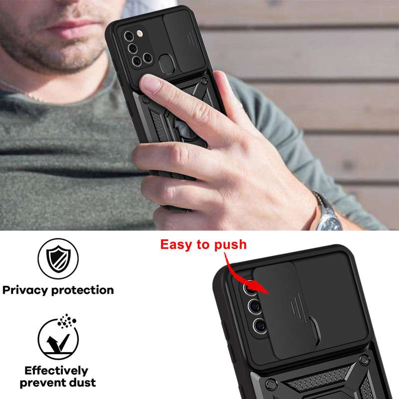 For Samsung Galaxy A21s Sliding Camera Cover Design TPU+PC Protective Case(Black)
