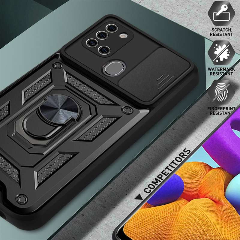 For Samsung Galaxy A21s Sliding Camera Cover Design TPU+PC Protective Case(Black)