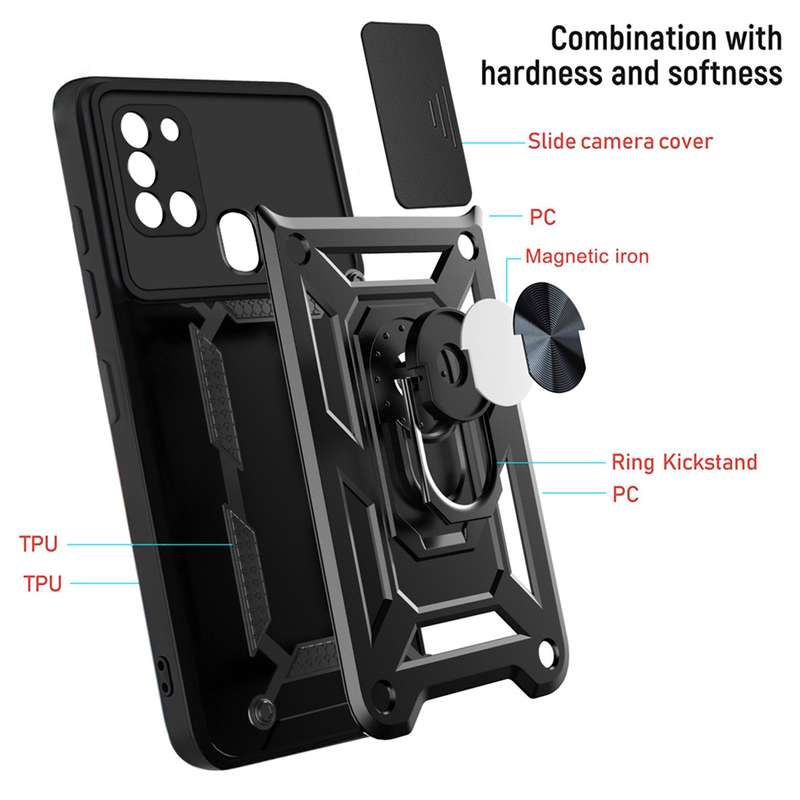 For Samsung Galaxy A21s Sliding Camera Cover Design TPU+PC Protective Case(Black)