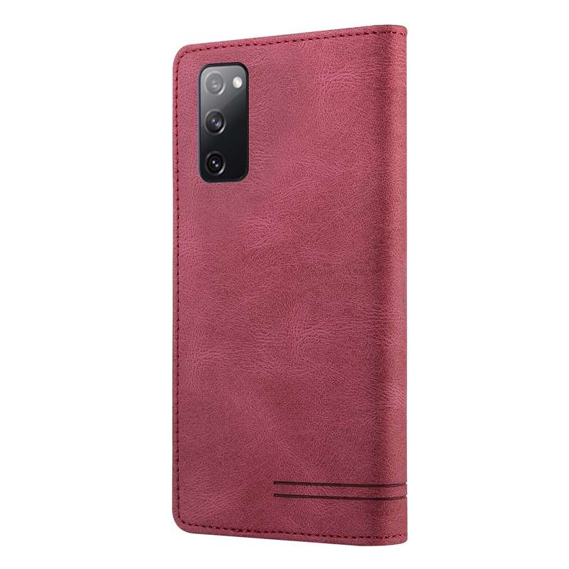 For Samsung Galaxy S20 FE Skin Feel Anti-theft Brush Horizontal Flip Leather Case with Holder & Card