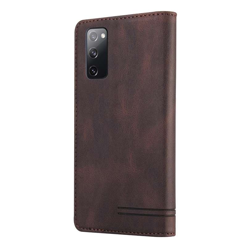 For Samsung Galaxy S20 FE Skin Feel Anti-theft Brush Horizontal Flip Leather Case with Holder & Card