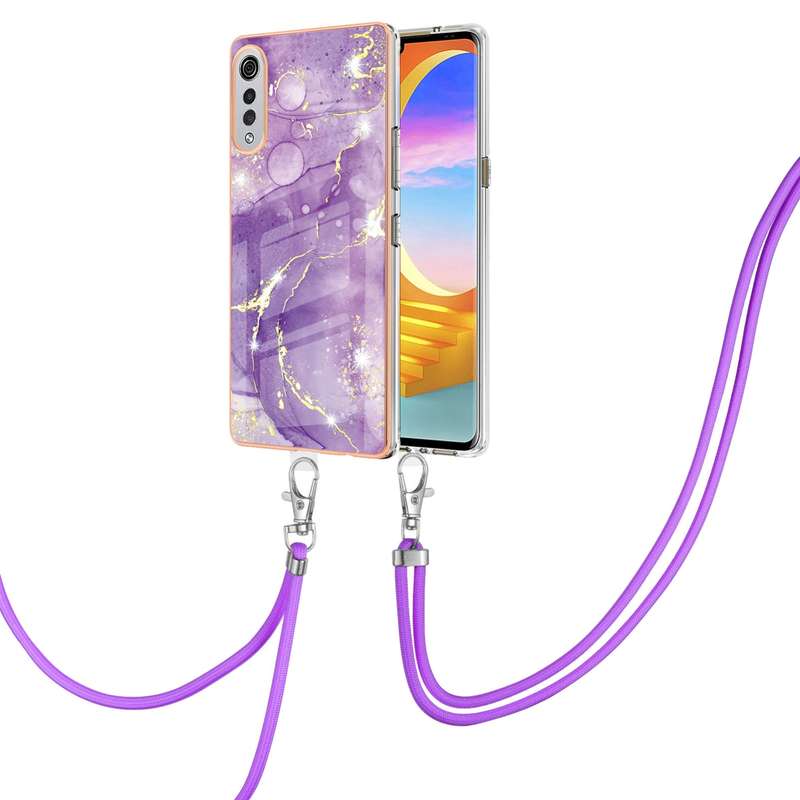 For LG Velvet 4G / 5G / G9 Electroplating Marble Pattern IMD TPU Shockproof Case with Neck Lanyard(G
