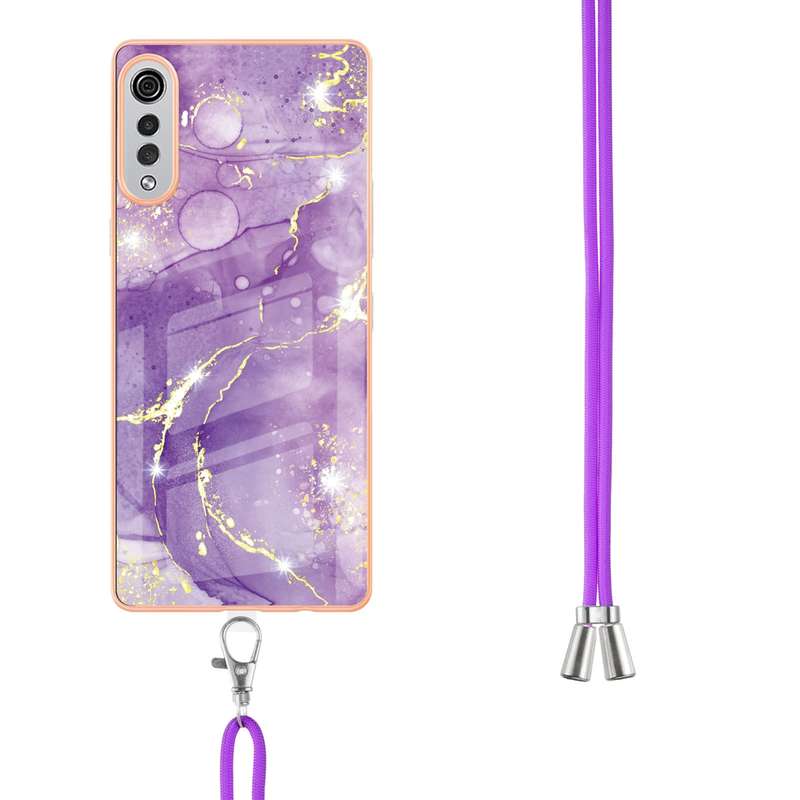 For LG Velvet 4G / 5G / G9 Electroplating Marble Pattern IMD TPU Shockproof Case with Neck Lanyard(G