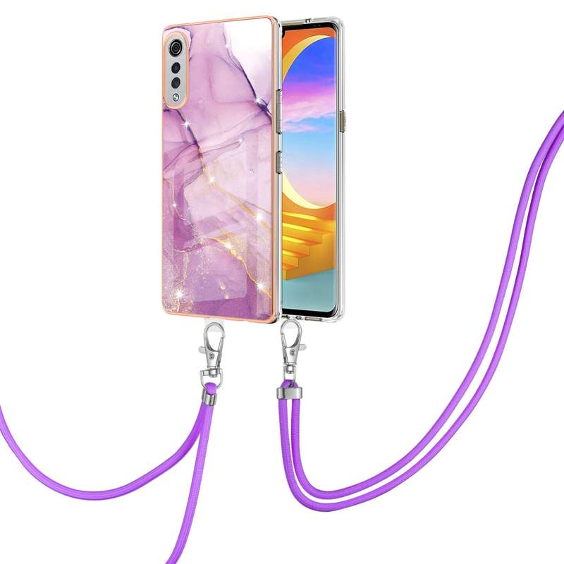For LG Velvet 4G / 5G / G9 Electroplating Marble Pattern IMD TPU Shockproof Case with Neck Lanyard(G