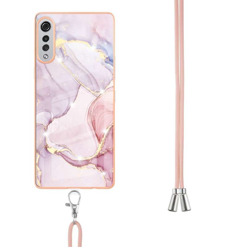 For LG Velvet 4G / 5G / G9 Electroplating Marble Pattern IMD TPU Shockproof Case with Neck Lanyard(G