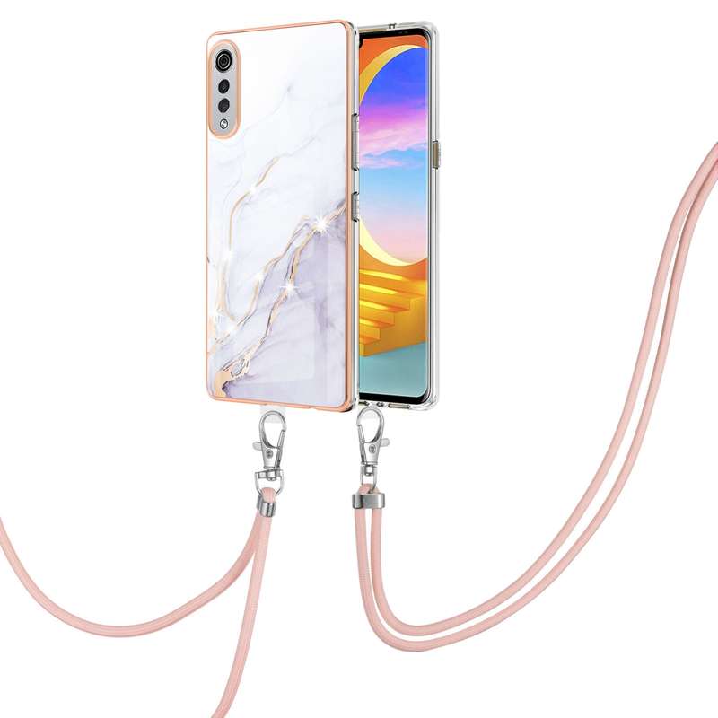 For LG Velvet 4G / 5G / G9 Electroplating Marble Pattern IMD TPU Shockproof Case with Neck Lanyard(G