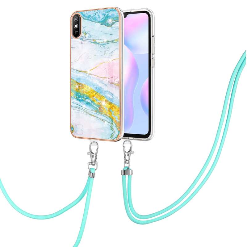 For LG Velvet 4G / 5G / G9 Electroplating Marble Pattern IMD TPU Shockproof Case with Neck Lanyard(G