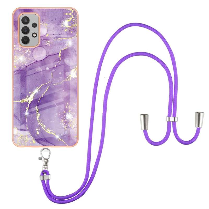 For Samsung Galaxy A32 4G EU Version Electroplating Marble Pattern IMD TPU Shockproof Case with Neck