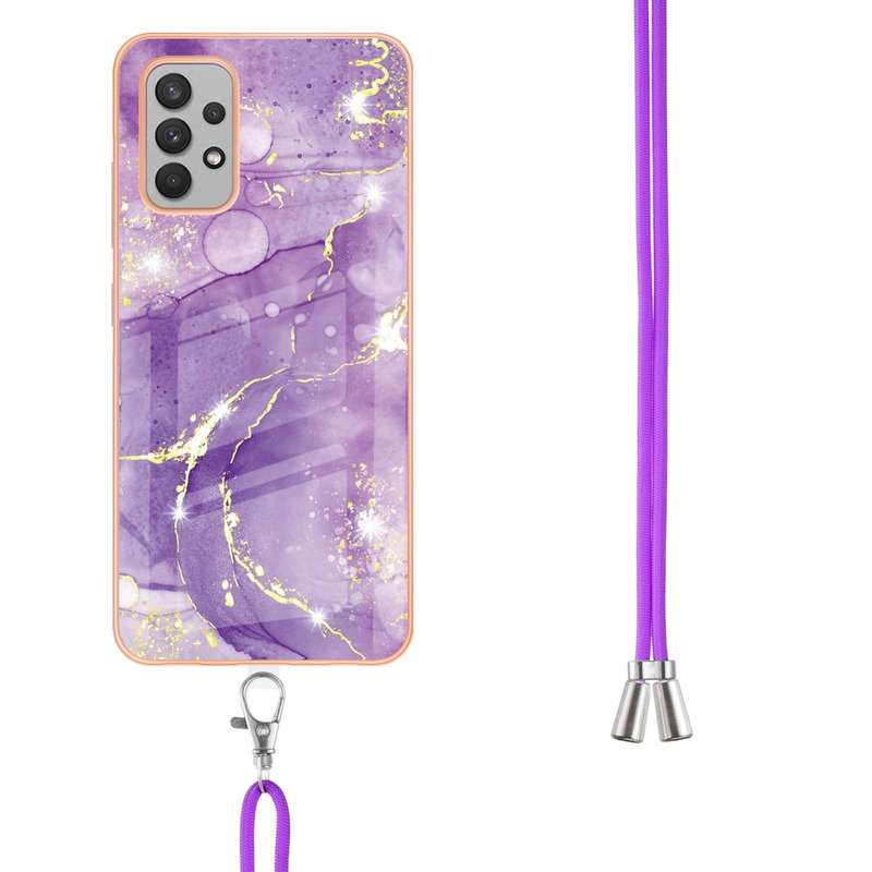 For Samsung Galaxy A32 4G EU Version Electroplating Marble Pattern IMD TPU Shockproof Case with Neck