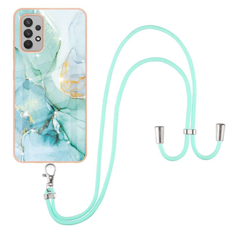 For Samsung Galaxy A32 4G EU Version Electroplating Marble Pattern IMD TPU Shockproof Case with Neck