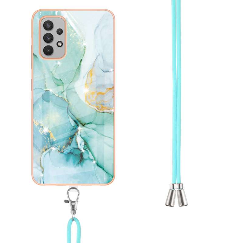For Samsung Galaxy A32 4G EU Version Electroplating Marble Pattern IMD TPU Shockproof Case with Neck