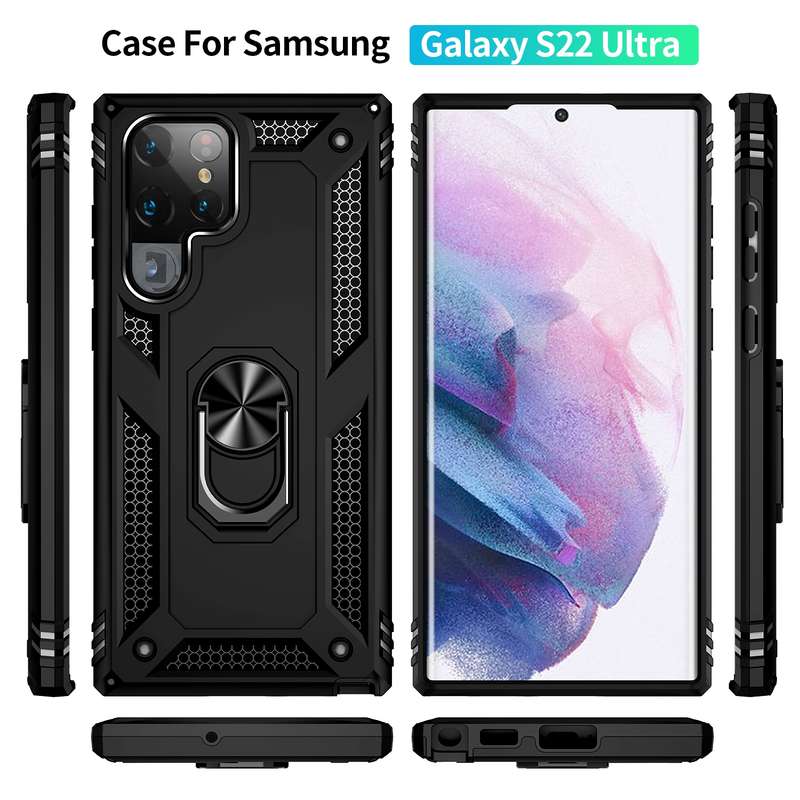 For Samaung Galaxy S22 Ultra 5G Shockproof TPU + PC Protective Case with 360 Degree Rotating Holder(