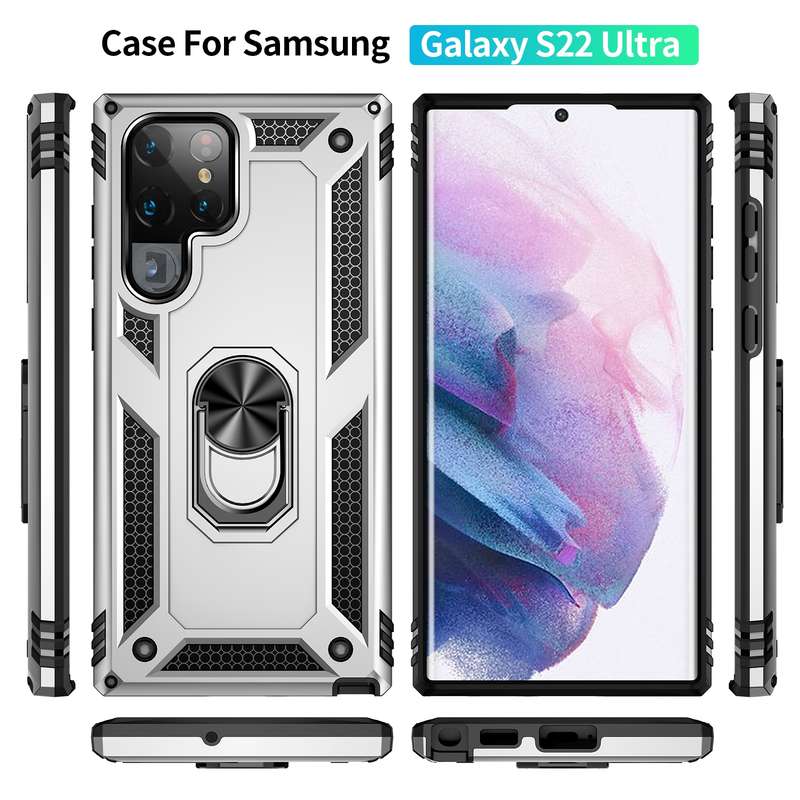 For Samaung Galaxy S22 Ultra 5G Shockproof TPU + PC Protective Case with 360 Degree Rotating Holder(