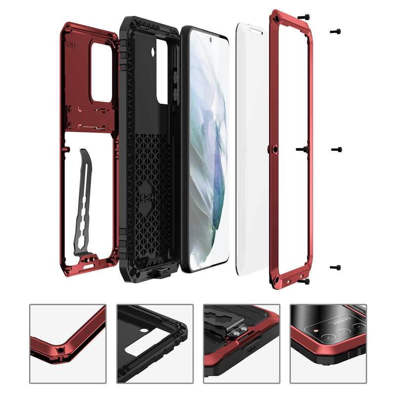 For Samsung Galaxy S21 5G Armor Shockproof Splash-proof Dust-proof Phone Case with Holder(Camouflage