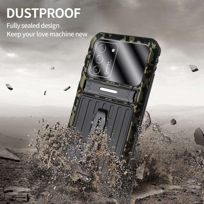 For Samsung Galaxy S21 5G Armor Shockproof Splash-proof Dust-proof Phone Case with Holder(Camouflage