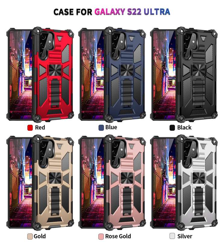 For Samsung Galaxy S22 Ultra 5G Armor Shockproof TPU + PC Magnetic Protective Phone Case with Holder