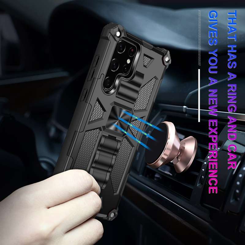 For Samsung Galaxy S22 Ultra 5G Armor Shockproof TPU + PC Magnetic Protective Phone Case with Holder