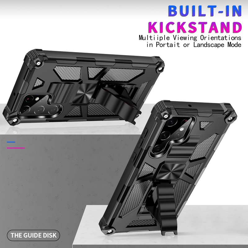 For Samsung Galaxy S22 Ultra 5G Armor Shockproof TPU + PC Magnetic Protective Phone Case with Holder