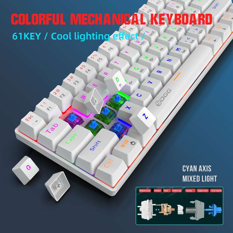 HXSJ V900 61 Keys Cool Lighting Effect Mechanical Wired Keyboard(White)