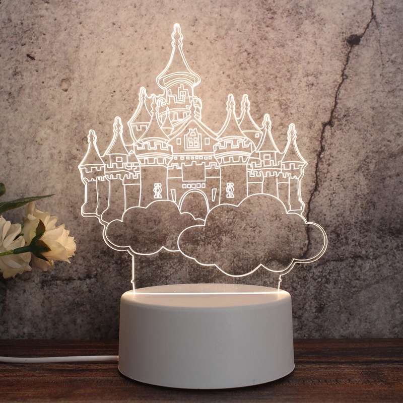 White Base Creative 3D Tricolor LED Decorative Night Light, Plug Version, Shape:Castle in the Sky(Wh