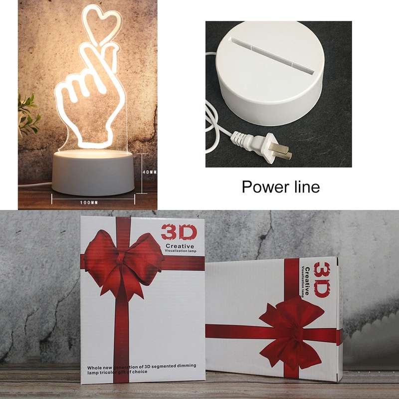 White Base Creative 3D Tricolor LED Decorative Night Light, Button Plug Version, Shape:Heart(White-W
