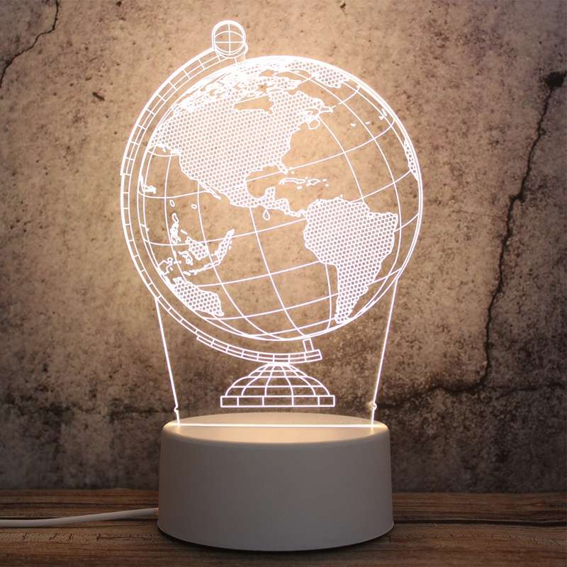 White Base Creative 3D Tricolor LED Decorative Night Light, Button Plug Version, Shape:Globe(White-W