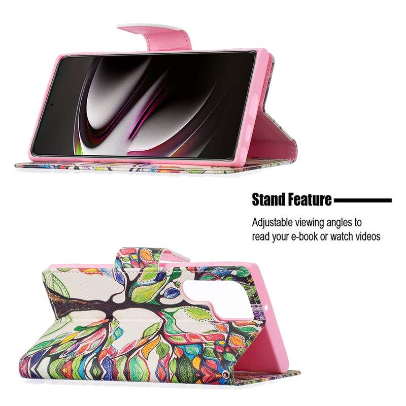 For Samsung Galaxy S22 Ultra 5G Colored Drawing Pattern Horizontal Flip Phone Leather Case with Hold