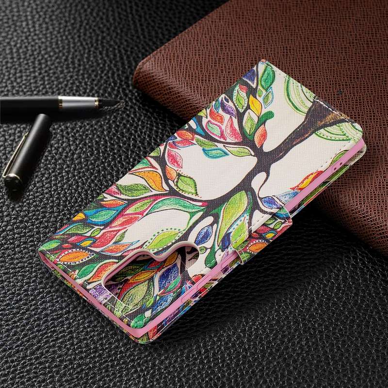 For Samsung Galaxy S22 Ultra 5G Colored Drawing Pattern Horizontal Flip Phone Leather Case with Hold