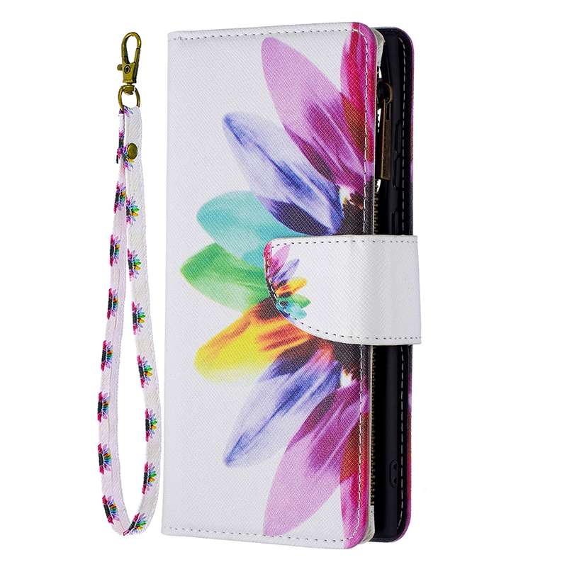 For Samsung Galaxy S22 Ultra 5G Colored Drawing Pattern Zipper Horizontal Flip Phone Leather Case wi