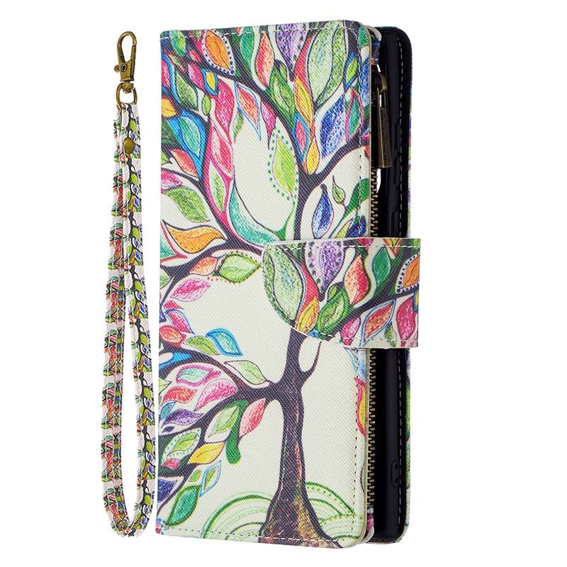 For Samsung Galaxy S22 Ultra 5G Colored Drawing Pattern Zipper Horizontal Flip Phone Leather Case wi