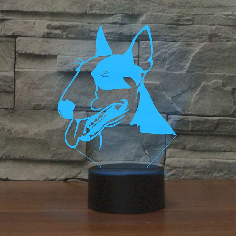 Black Base Creative 3D LED Decorative Night Light,16 Color Remote Control, Pattern:Bull Terrier