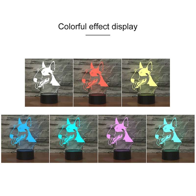 Black Base Creative 3D LED Decorative Night Light,16 Color Remote Control, Pattern:Bull Terrier