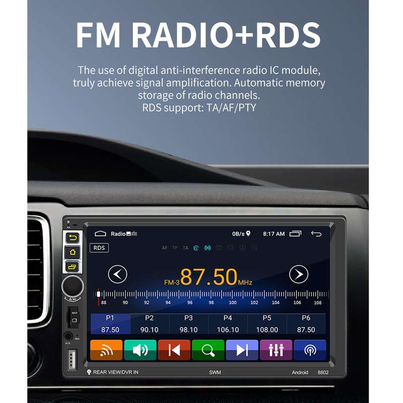 S-8802C 7 inch IPS Screen Car Android Player GPS Navigation Bluetooth Touch FM Radio CarPlay, Suppor