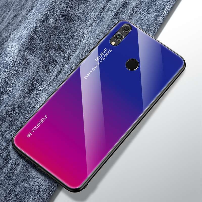 For Huawei Honor 8X Gradient Color Glass Case(Purple)