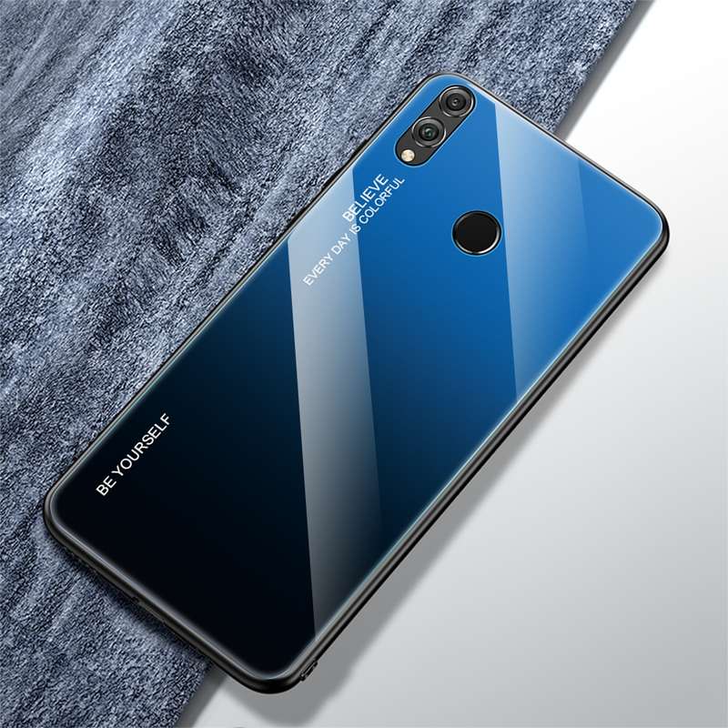 For Huawei Honor 8X Gradient Color Glass Case(Purple)