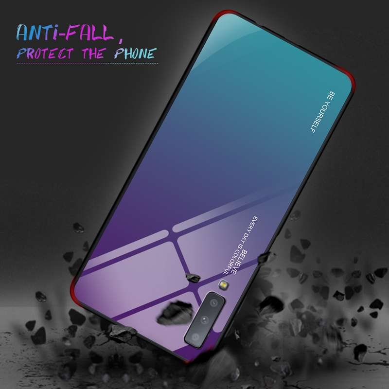 For OPPO A57 / A39 Gradient Color Glass Case(Blue)