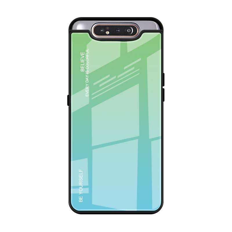For Galaxy A80 Gradient Color Glass Case(Red)