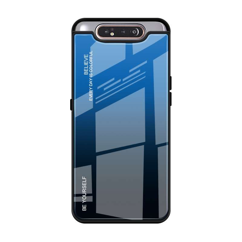 For Galaxy A80 Gradient Color Glass Case(Red)