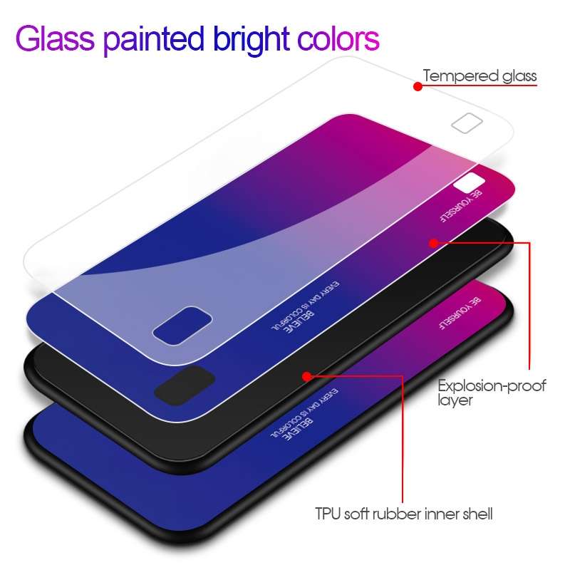 For Galaxy A10 Gradient Color Glass Case(Blue)
