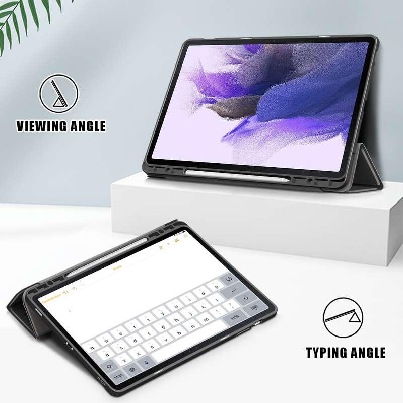 For Samsung Galaxy Tab S7 FE 12.4 Solid Color TPU Horizontal Flip Tablet Leather Case with 3-Fold Ho