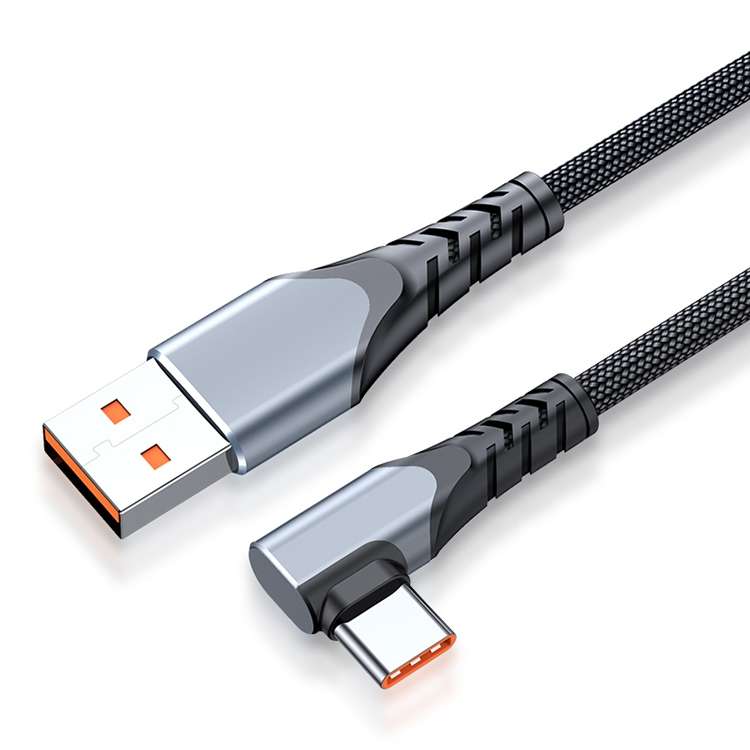 6A 66W USB to USB-C / Type-C Elbow Mobile Phone Game Fast Data Cable, Length:2m(Black)