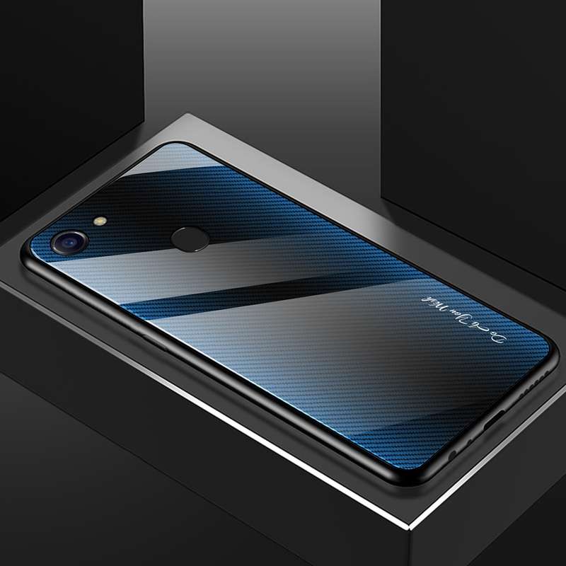 For OPPO F5 Texture Gradient Glass Protective Case(Black)