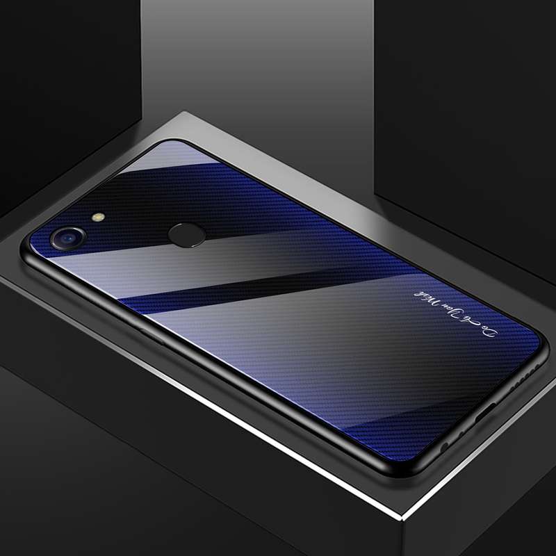 For OPPO F5 Texture Gradient Glass Protective Case(Black)