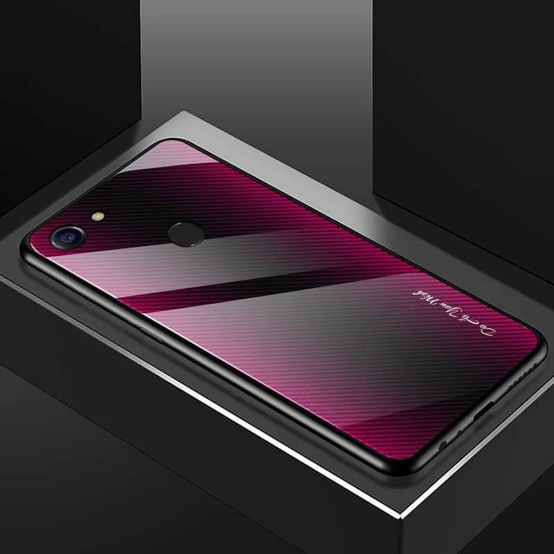 For OPPO F5 Texture Gradient Glass Protective Case(Black)