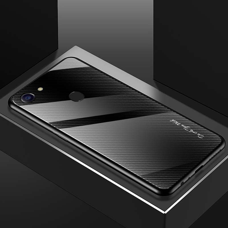 For OPPO F5 Texture Gradient Glass Protective Case(Black)