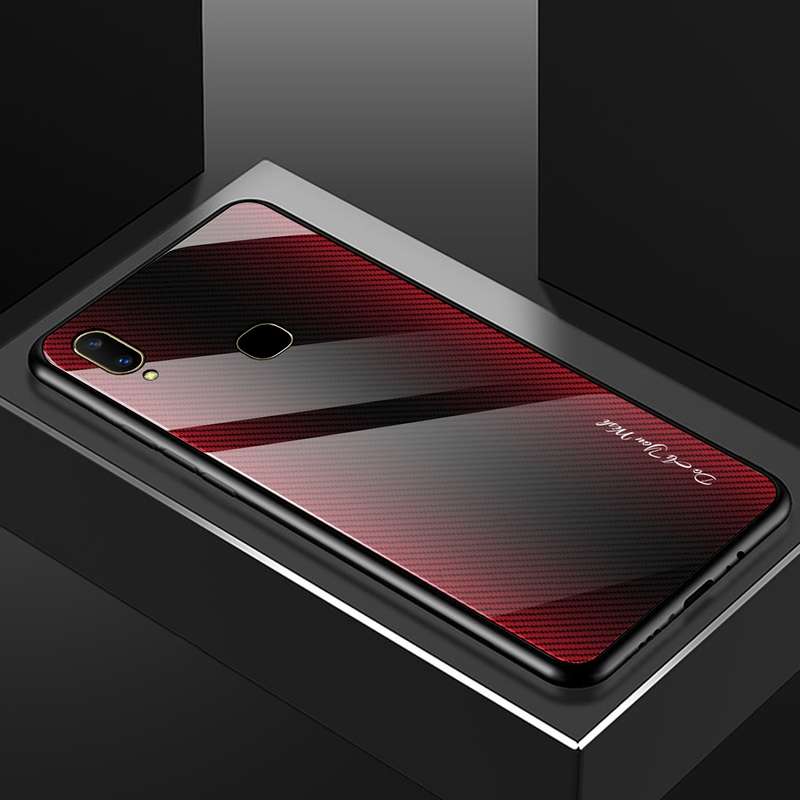 For Vivo V11 Texture Gradient Glass Protective Case(Blue)