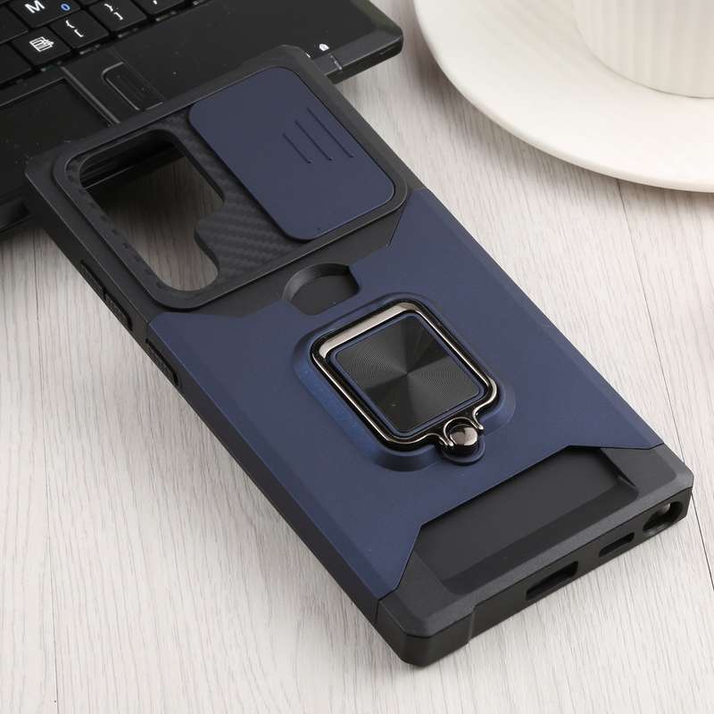 For Samsung Galaxy S22 Ultra 5G Sliding Camera Cover Design PC + TPU Shockproof Phone Case with Ring