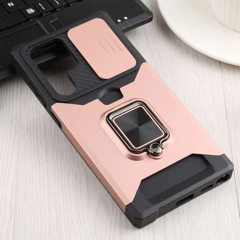 For Samsung Galaxy S22 Ultra 5G Sliding Camera Cover Design PC + TPU Shockproof Phone Case with Ring